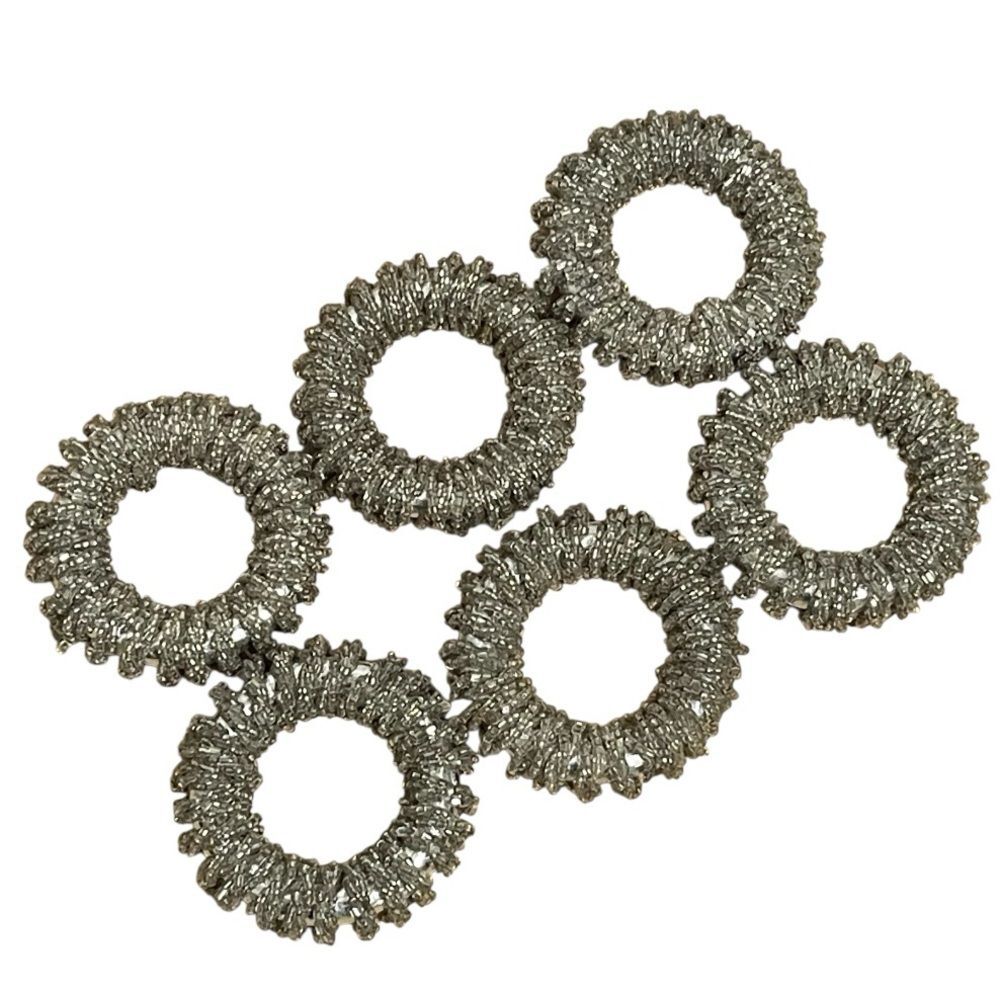 Glass Beaded Sparkly Silver Napkin Rings Holiday Special Occasion Party Set of 6